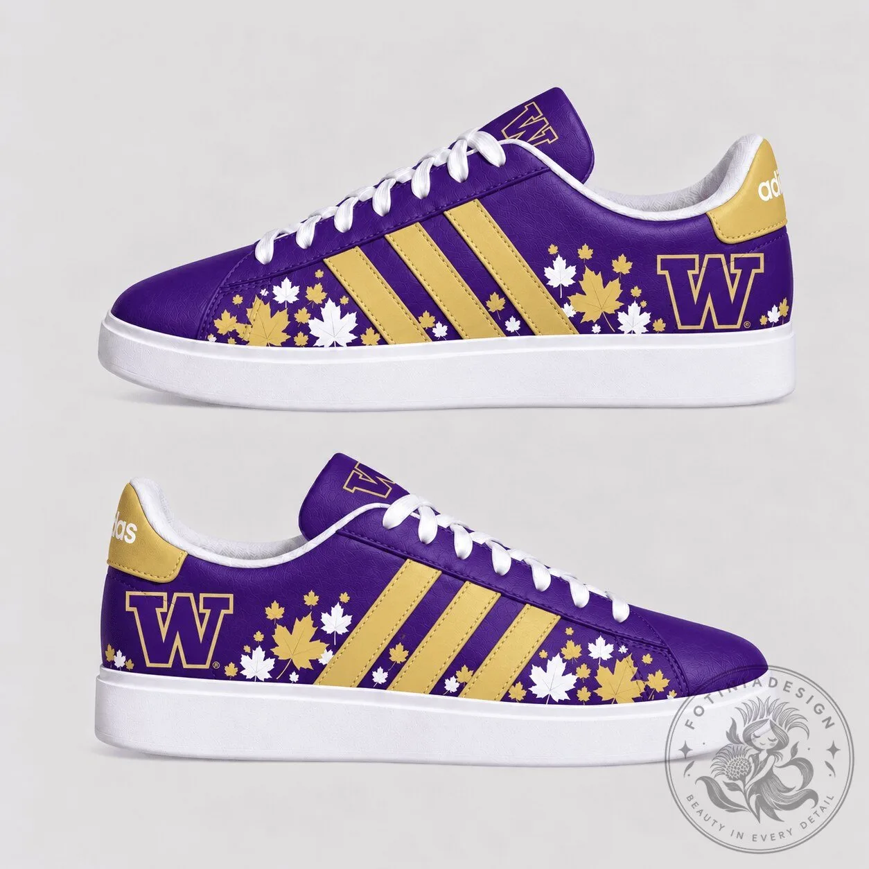 Washington Huskies Fall Season Maple Leaf Purple and Gold Sneakers