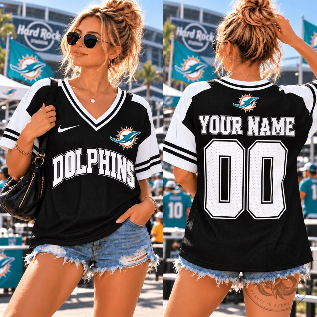 Miami Dolphins Personalized Black Game Day V-Neck Football Jersey Miami Dolphins Personalized Black Game Day V-Neck Football Jersey