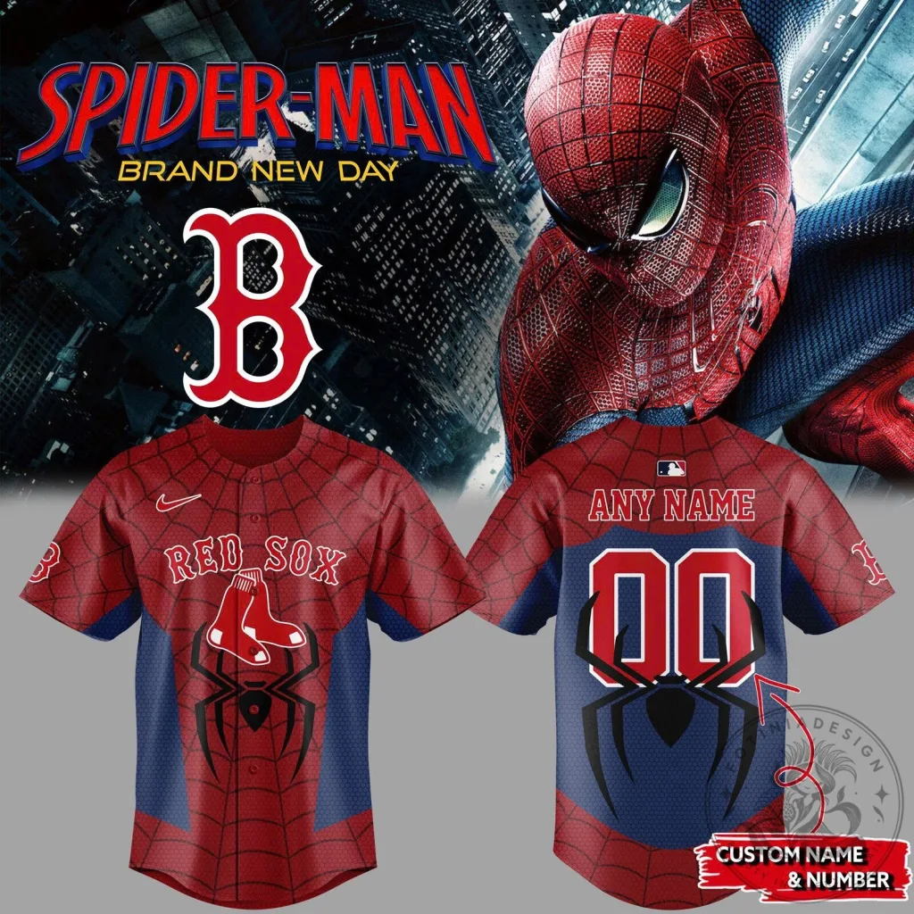 Boston Red Sox Baseball Spider-Man Custom Name and Number Baseball Jersey Boston Red Sox Baseball Spider-Man Custom Name and Number Baseball Jersey