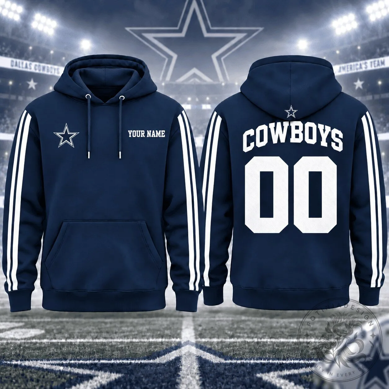 Dallas Cowboys Custom Name And Number Football Fan Hoodie
