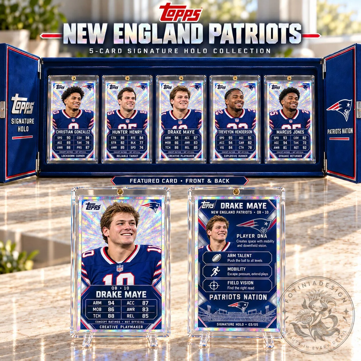 New England Patriots Drake Maye Signature Holo Collection Trading Card Set