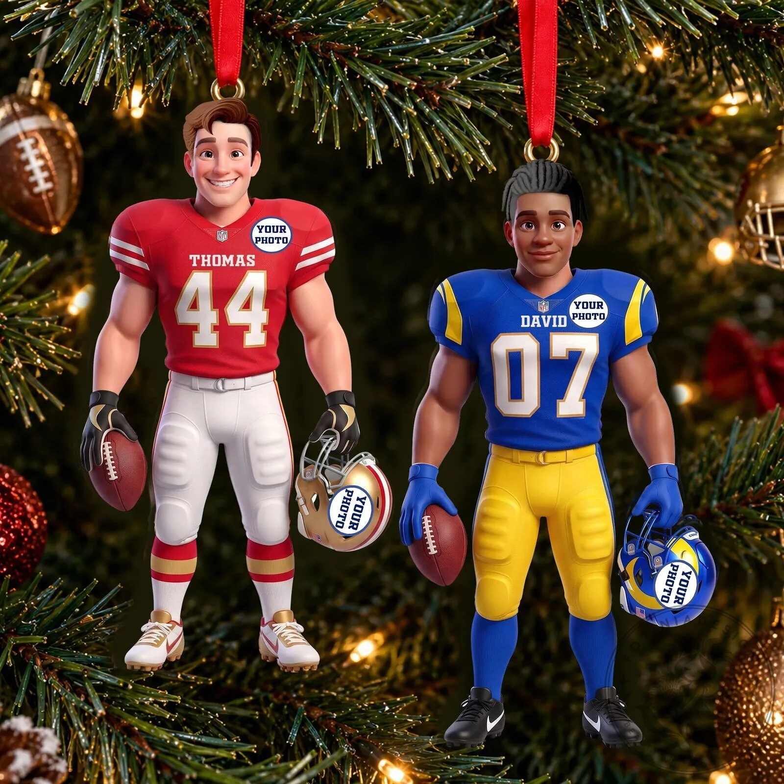 Personalized American Football Player Christmas Tree Ornament