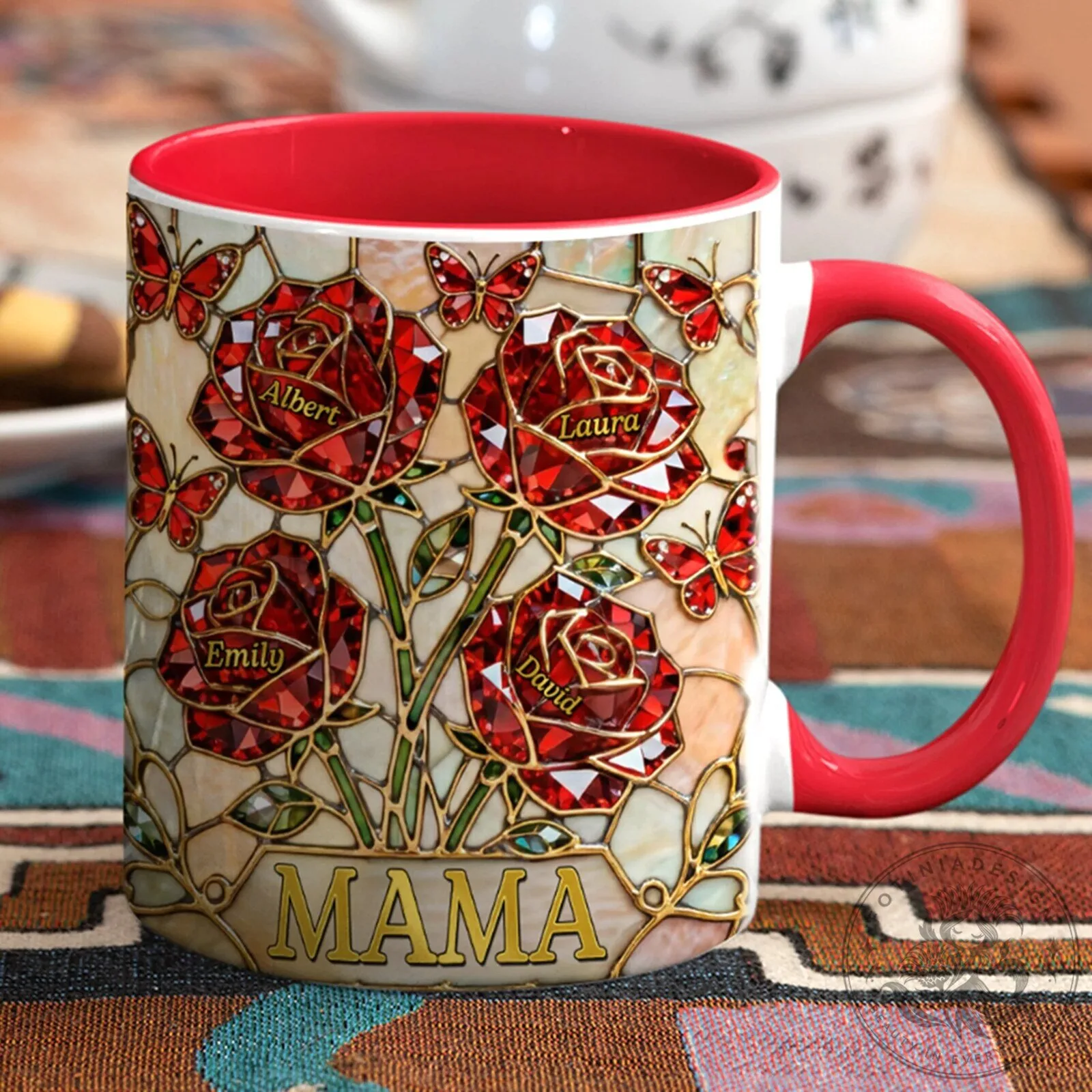 Personalized Red Rose Stained Glass Design Mama and Kids Name Coffee Mug 11 Personalized Red Rose Stained Glass Design Mama and Kids Name Coffee Mug