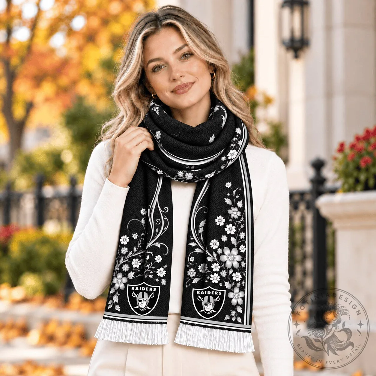 Las Vegas Raiders Floral Pattern Winter Scarf for Women