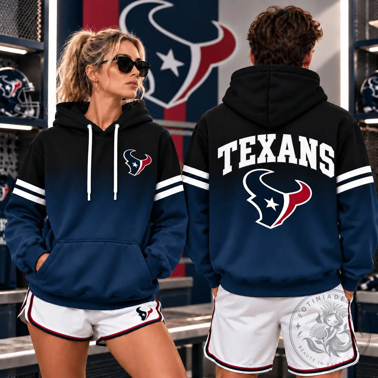 Houston Texans NFL Football Team Gradient Color Block Game Day Hoodie