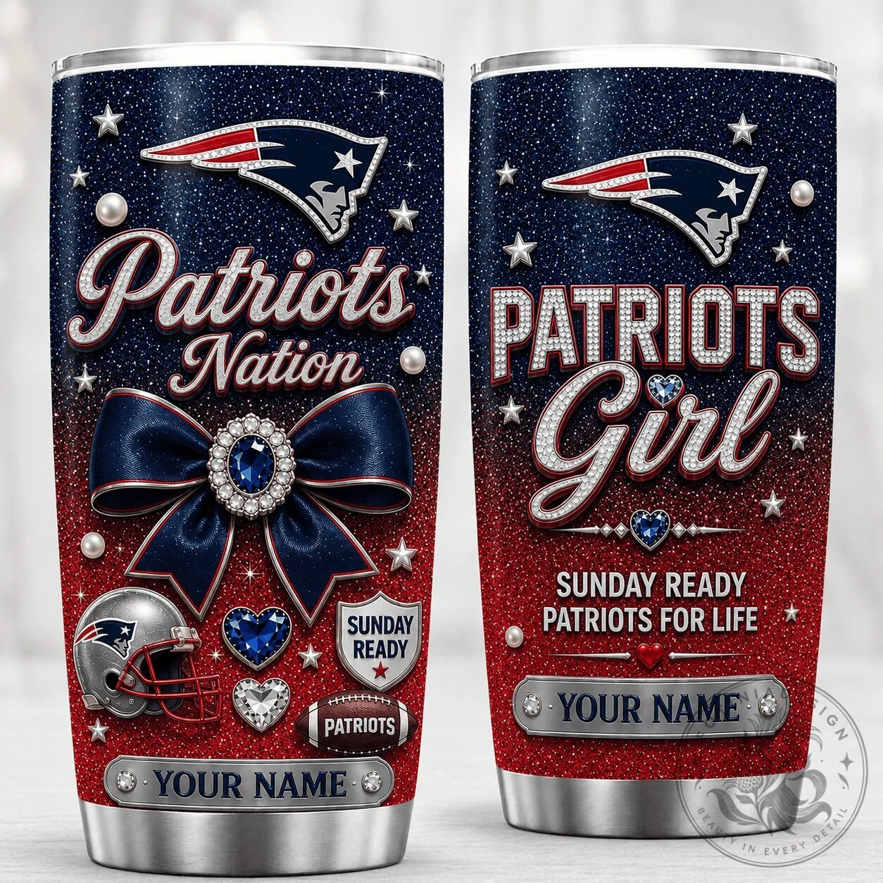 Custom Name Stainless Steel Tumbler for New England Patriots Nation Girls