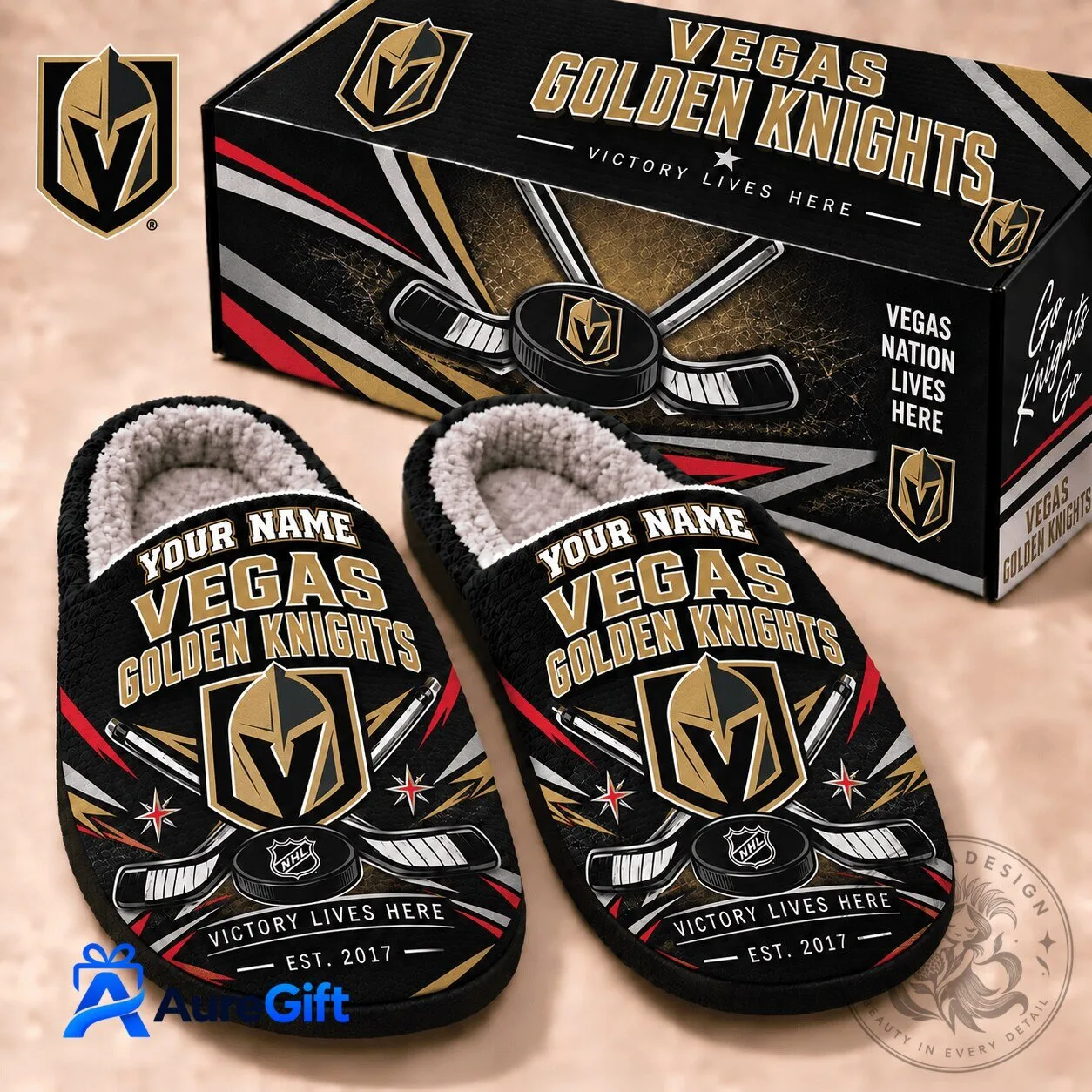 Vegas Golden Knights National Hockey League Personalized Slippers 2 Vegas Golden Knights National Hockey League Personalized Slippers