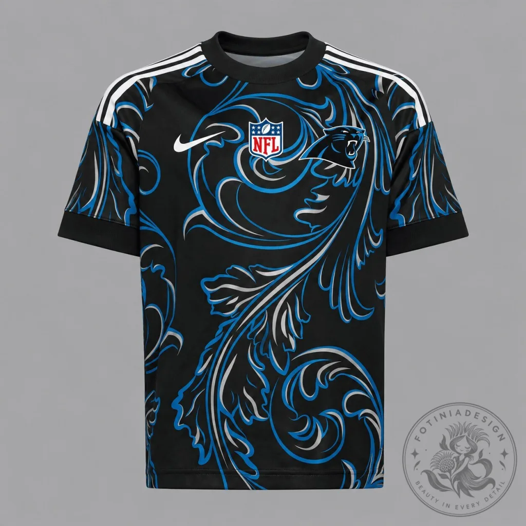 Carolina Panthers NFL Football Team Black Blue Swirl Pattern T-Shirt Carolina Panthers NFL Football Team Black Blue Swirl Pattern T-Shirt
