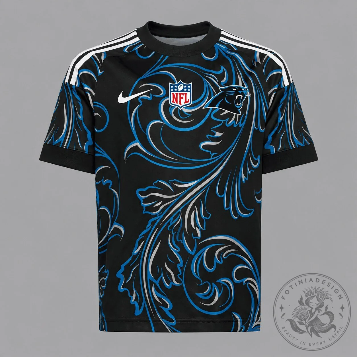 Carolina Panthers NFL Football Team Black Blue Swirl Pattern T-Shirt 5 Carolina Panthers NFL Football Team Black Blue Swirl Pattern T-Shirt