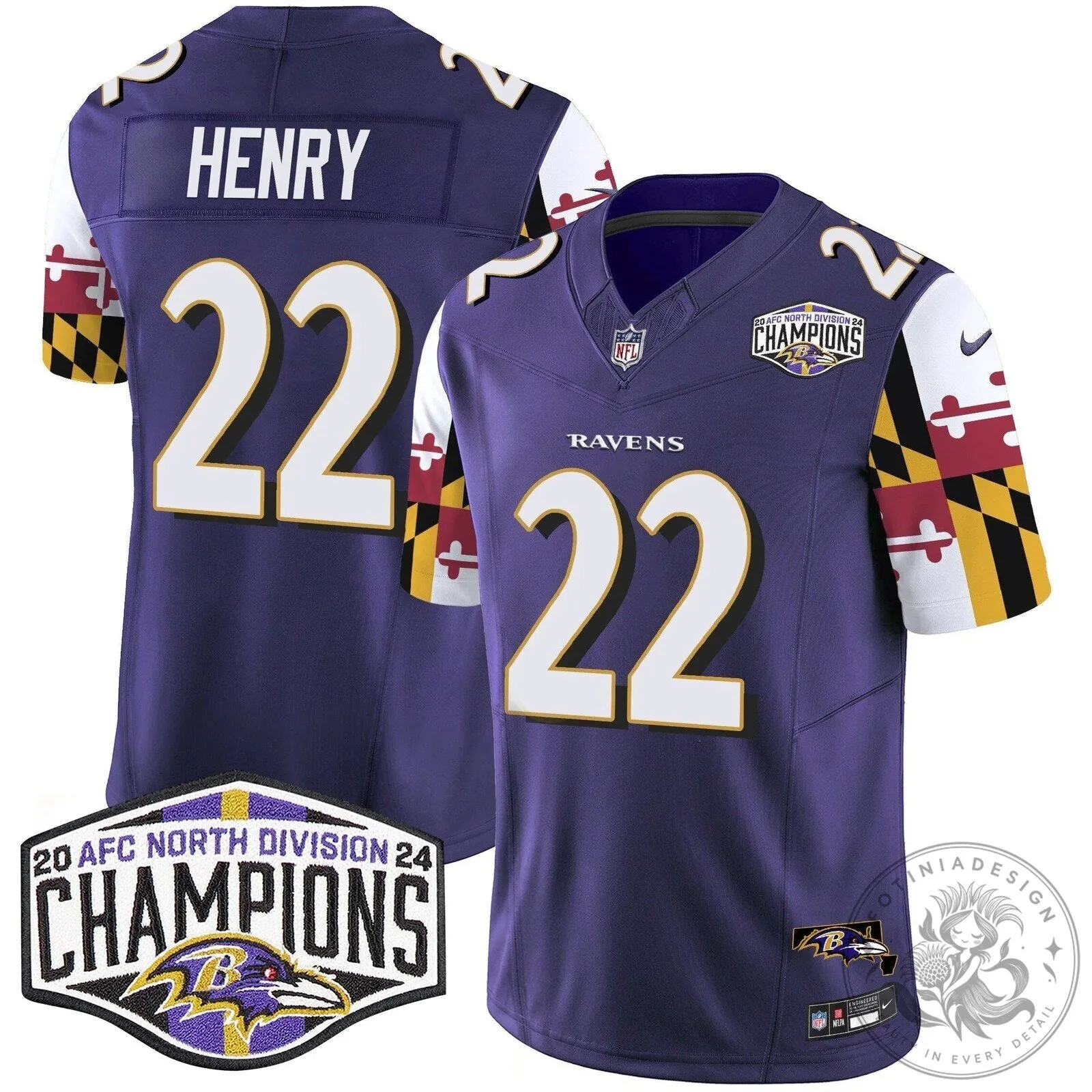 Baltimore Ravens Derrick Henry 22 AFC North Division Champions Football Jersey