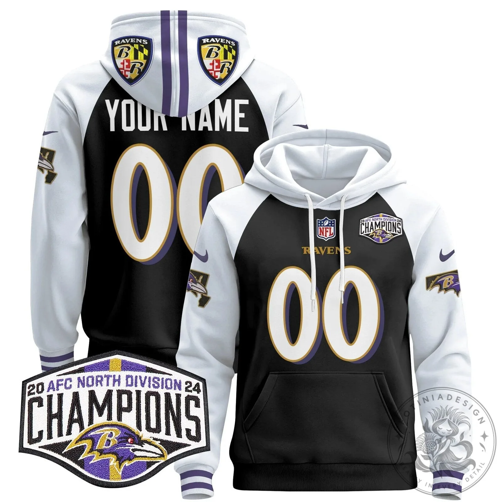 2024 AFC North Division Champions Custom Hoodie - Baltimore Ravens Pullover