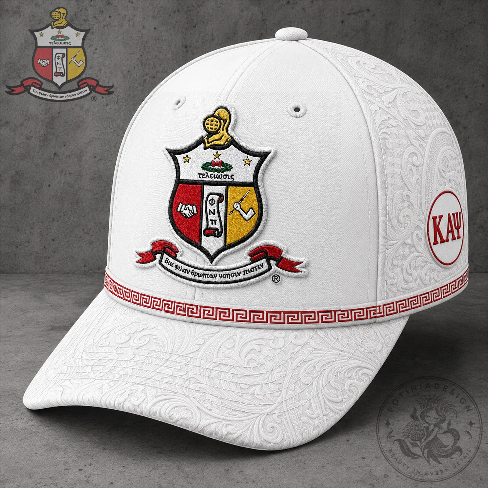Kappa Alpha Psi Fraternity Greek Letter Embroidered White Baseball Cap Hat
