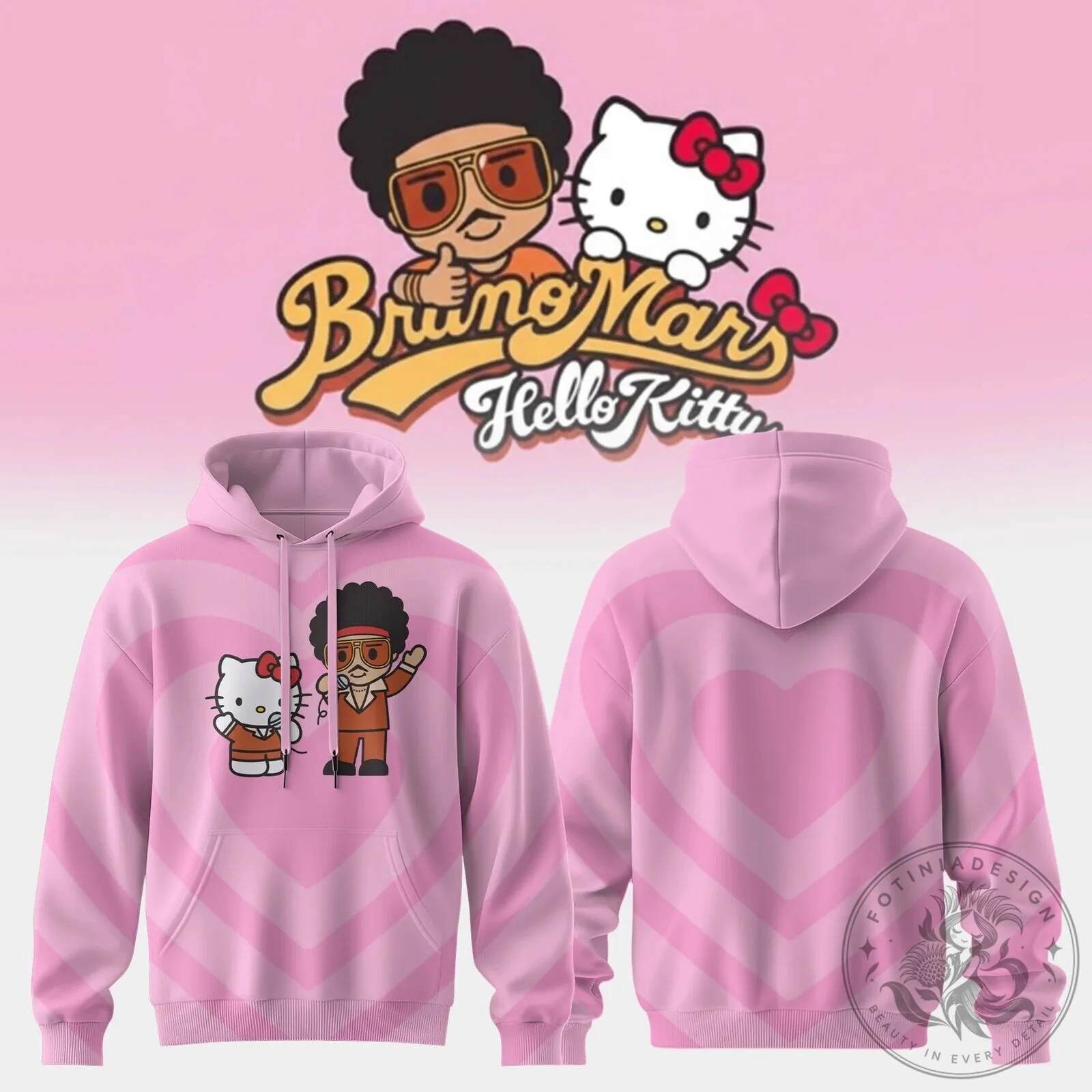 Bruno Mars Hello Kitty Pink Heart Pattern Hoodie 5 Bruno Mars Hello Kitty Pink Heart Pattern Hoodie