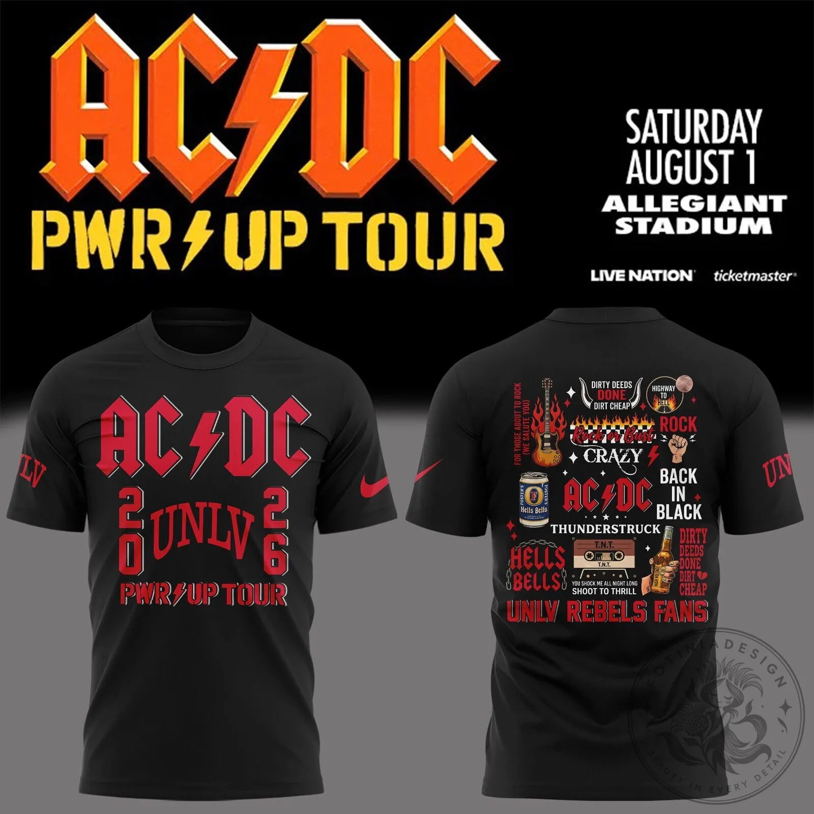 UNLV Football AC/DC PWR UP Tour Allegiant Stadium Concert T-Shirt