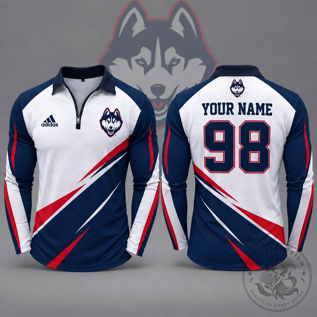 UConn Huskies Personalized Name Number Dynamic Strike Quarter Zip Long Sleeve Polo Shirt