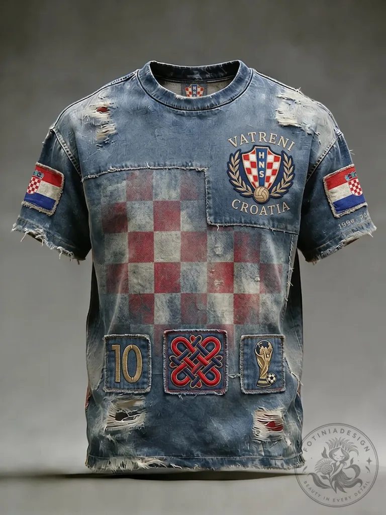 Croatia Football Team Distressed Denim Style T-Shirt