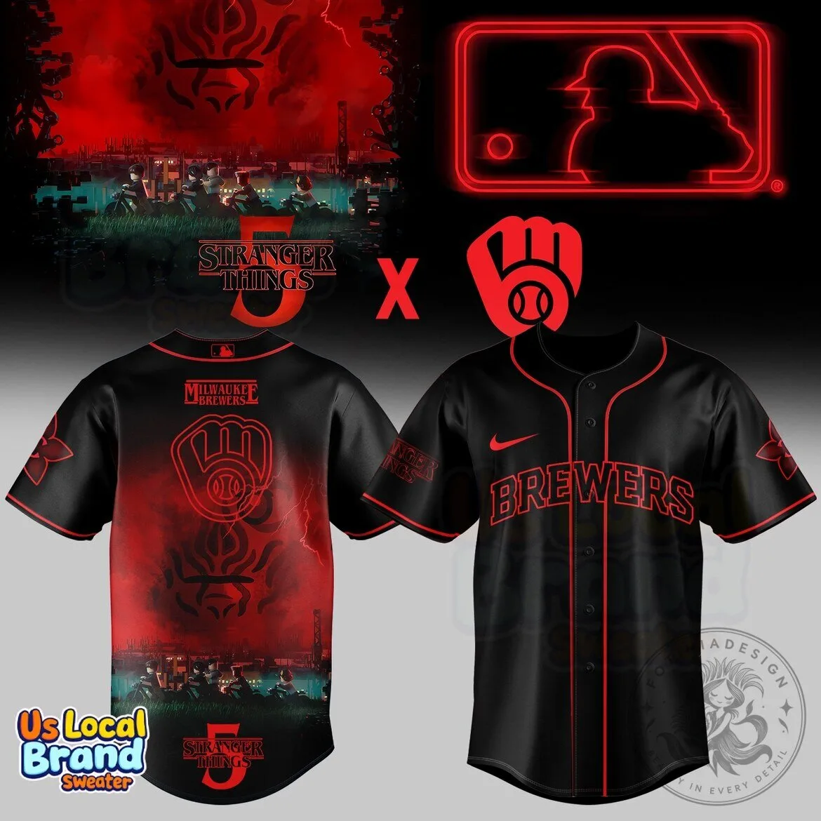 Milwaukee Brewers Stranger Things Baseball Jersey 2 Milwaukee Brewers Stranger Things Baseball Jersey