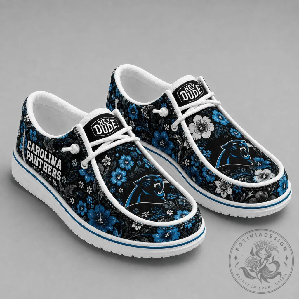 Carolina Panthers NFL Team Floral Pattern Hey Dude Style Shoes Carolina Panthers NFL Team Floral Pattern Hey Dude Style Shoes