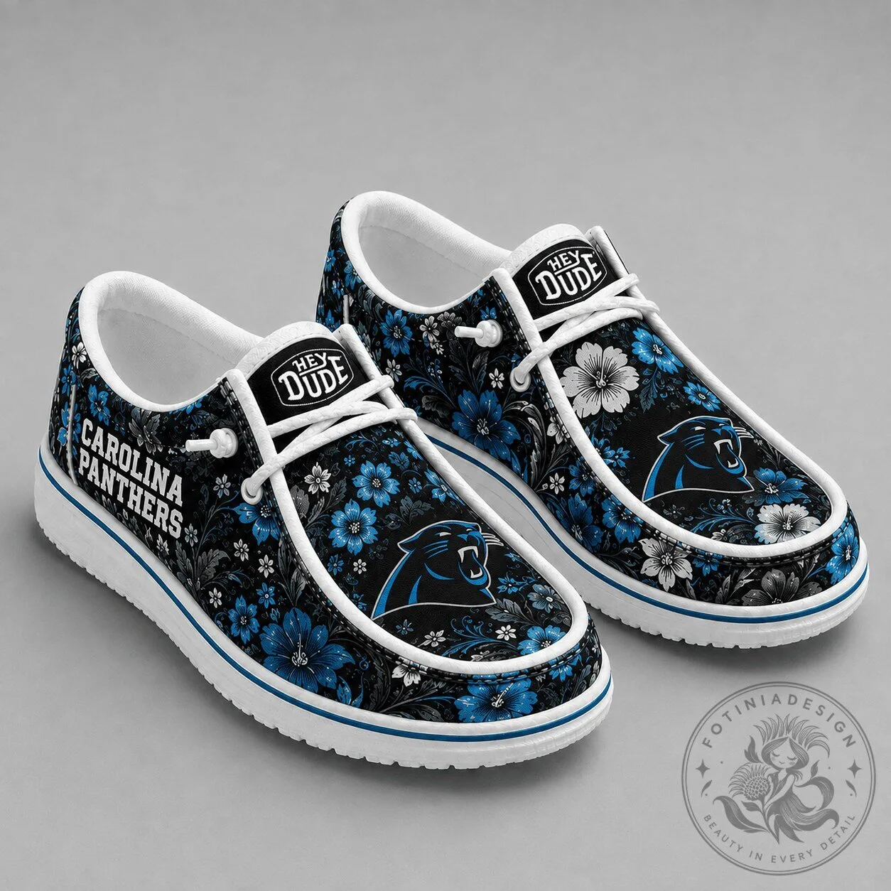 Carolina Panthers NFL Team Floral Pattern Hey Dude Style Shoes