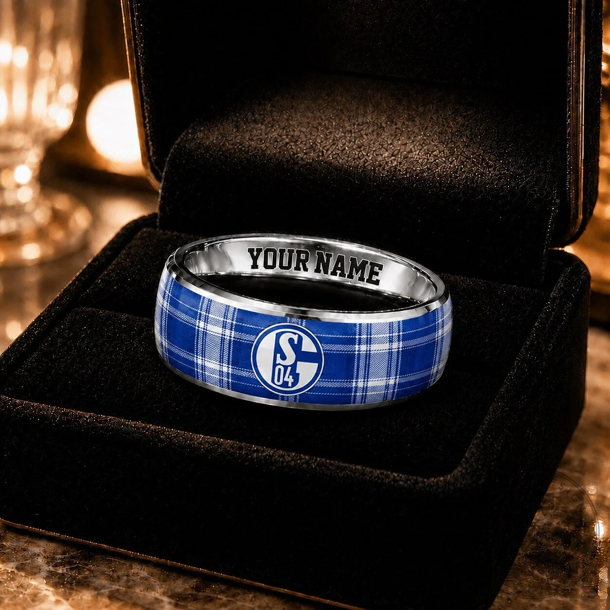 Schalke 04 Bundesliga Blue Plaid Pattern Custom Name Ring 9 Schalke 04 Bundesliga Blue Plaid Pattern Custom Name Ring