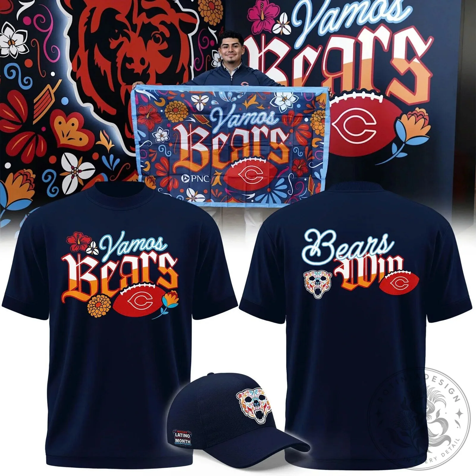 Chicago Bears Vamos Bears Latino Heritage Month Football T-Shirt 9 Chicago Bears Vamos Bears Latino Heritage Month Football T-Shirt