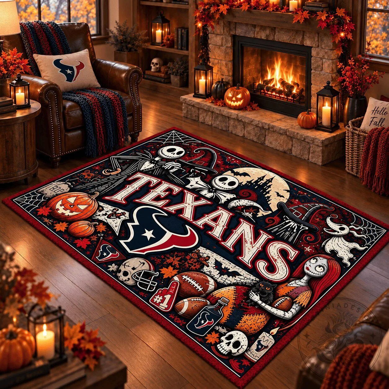 Houston Texans Halloween Nightmare Before Christmas Area Rug
