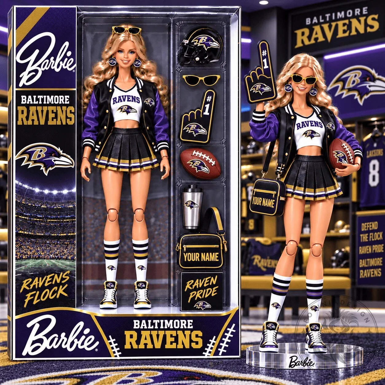 Baltimore Ravens Barbie Doll Collectible NFL Fan Memorabilia Gift