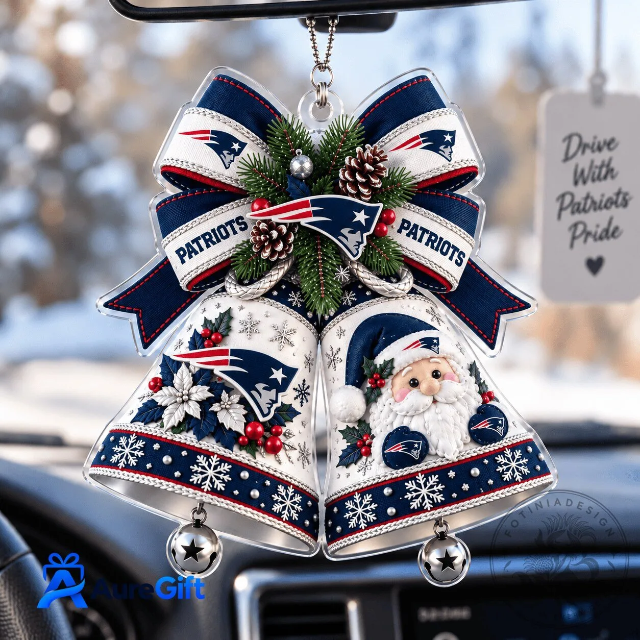 New England Patriots Christmas Bells Car Ornament