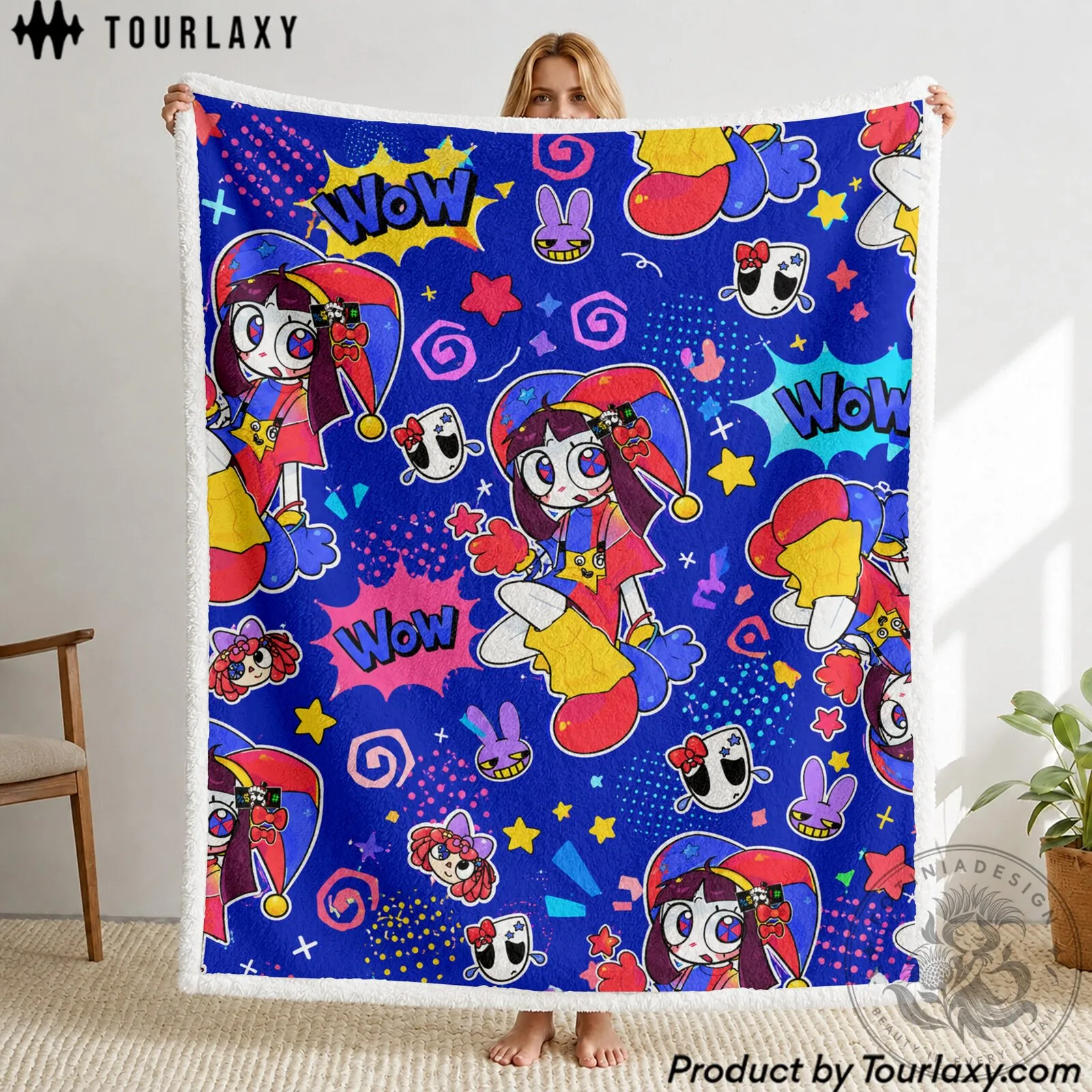 The Amazing Digital Circus Pomni Character Pattern Sherpa Fleece Blanket