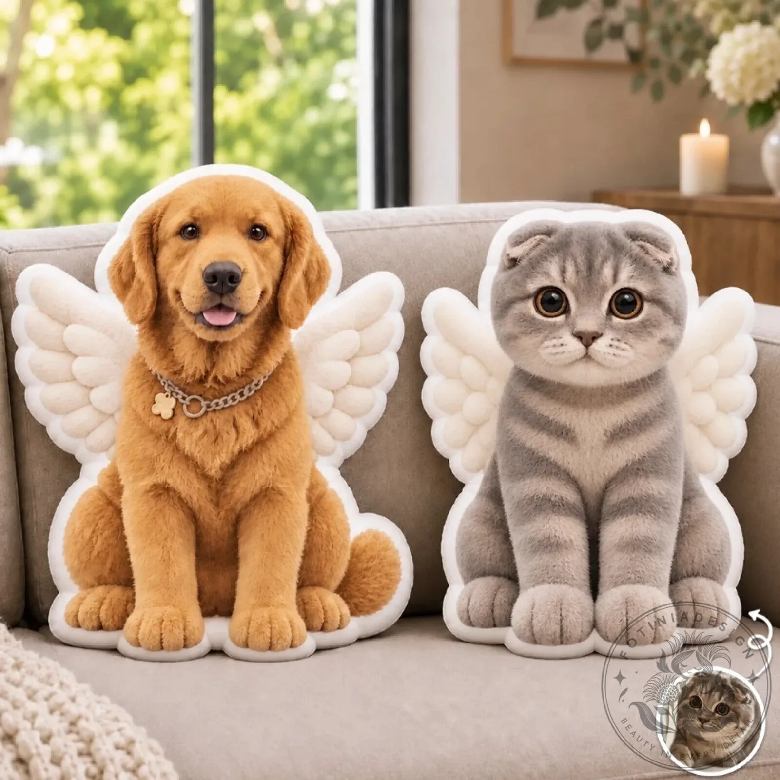 Personalized Pet Photo Angel Wings Dog Cat Shaped Throw Pillow