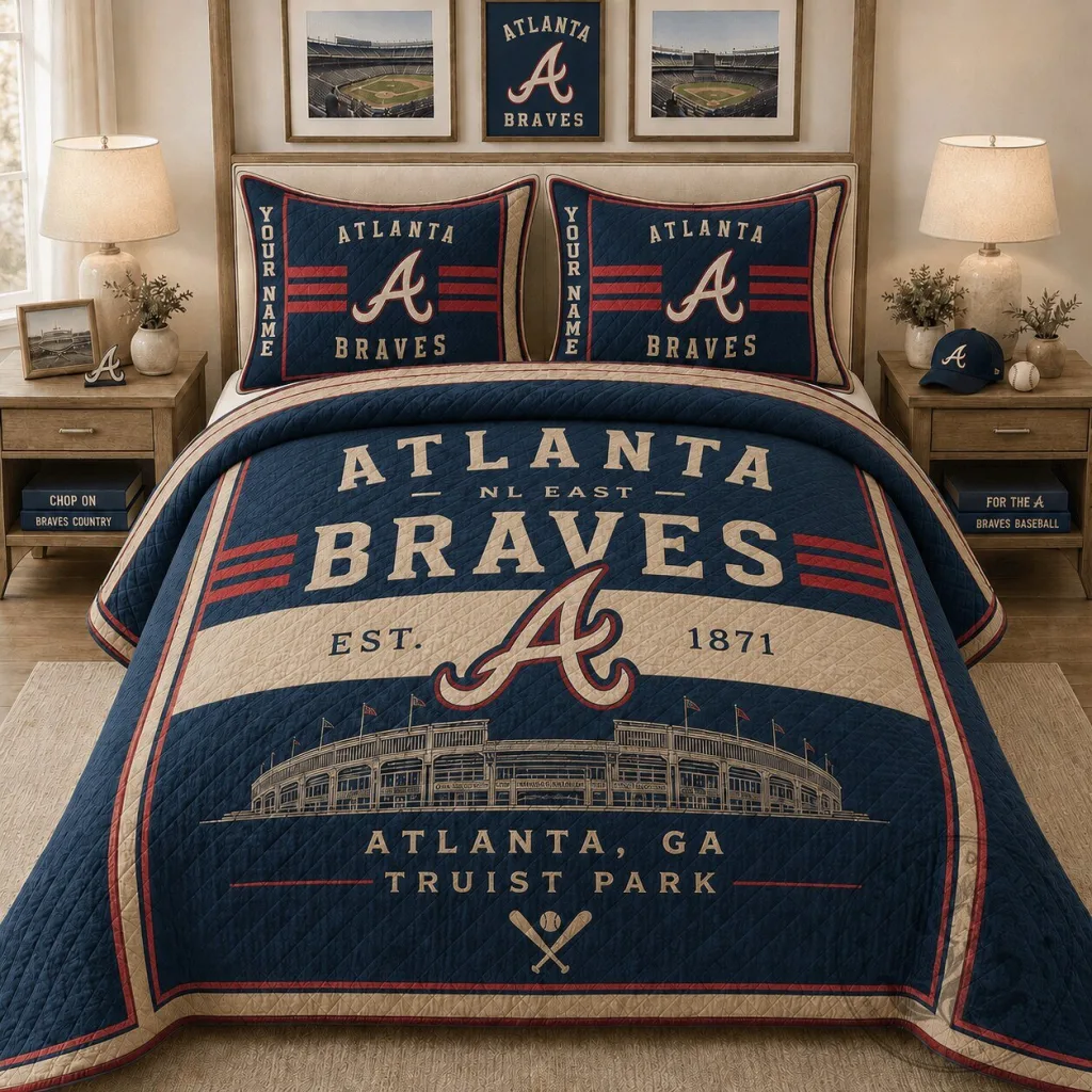 Atlanta Braves Baseball Team Truist Park Stadium Bedding Set Atlanta Braves Baseball Team Truist Park Stadium Bedding Set