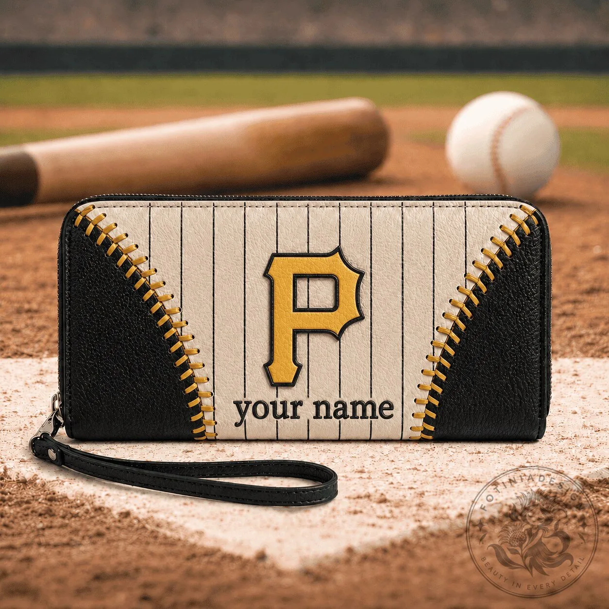 Pittsburgh Pirates Baseball Personalized Zipper Wallet with Wrist Strap