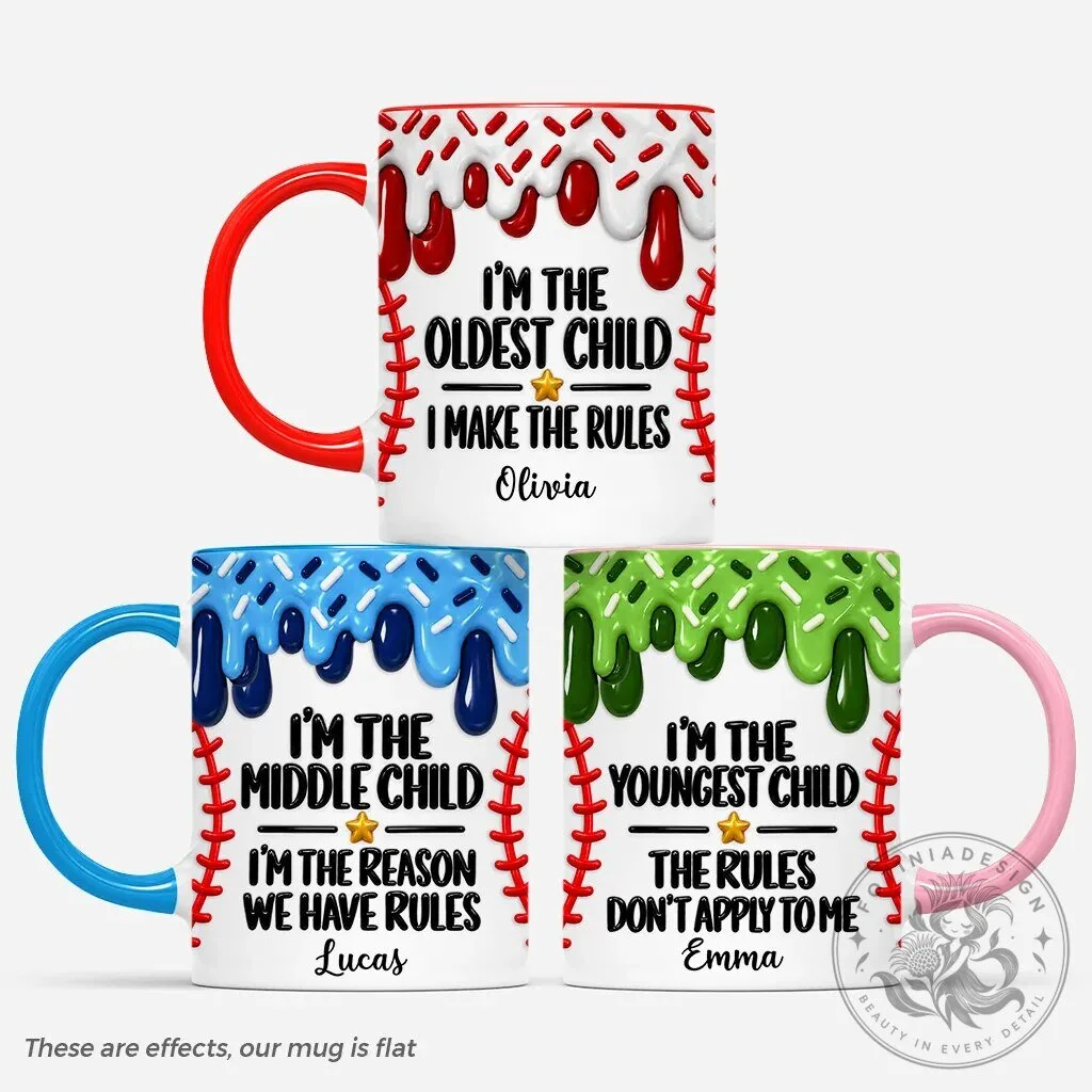 Oldest Middle Youngest Child Sibling Rules Baseball Stitching Coffee Mug