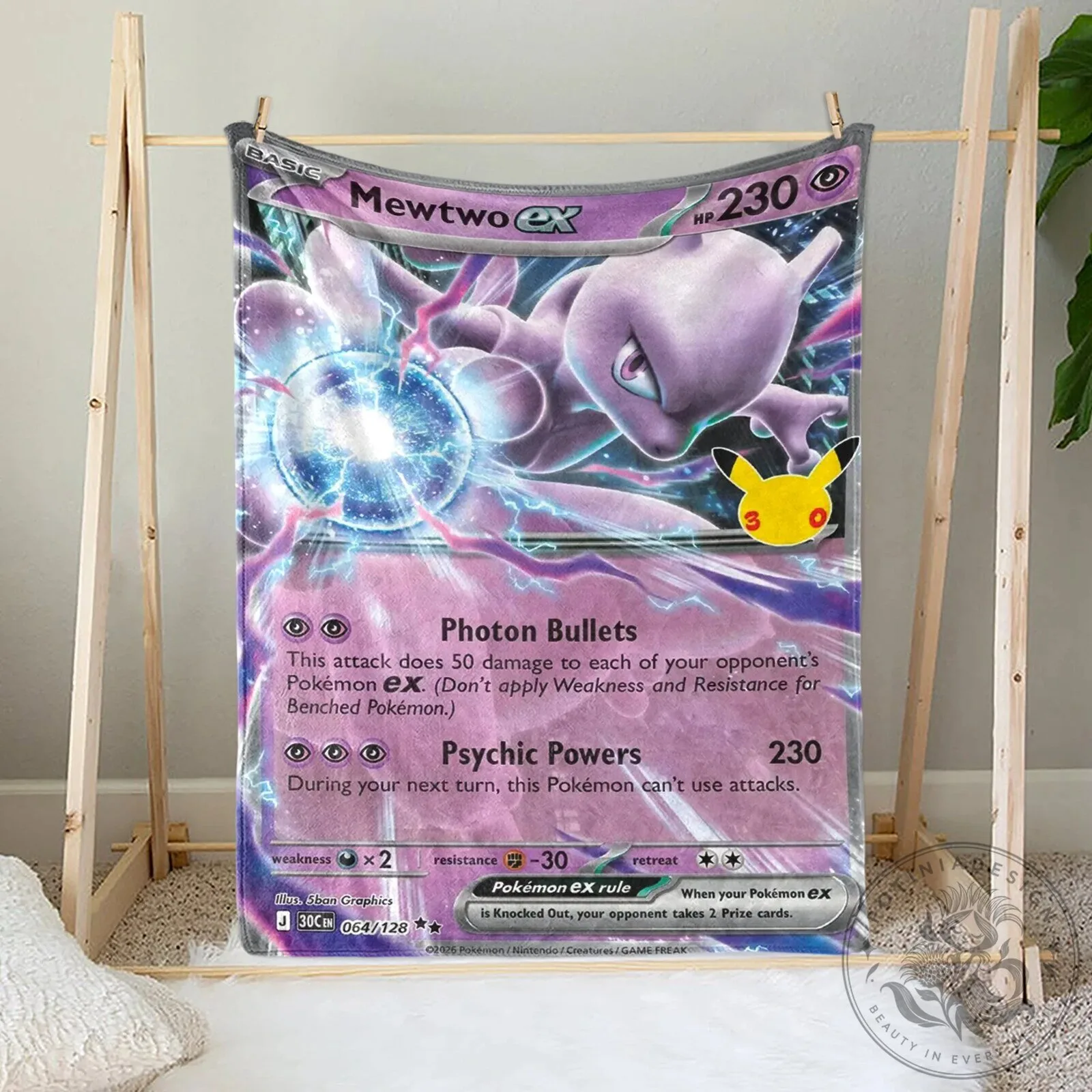 Pokemon Mewtwo EX 30th Anniversary Trading Card Game Fleece Blanket 7 Pokemon Mewtwo EX 30th Anniversary Trading Card Game Fleece Blanket