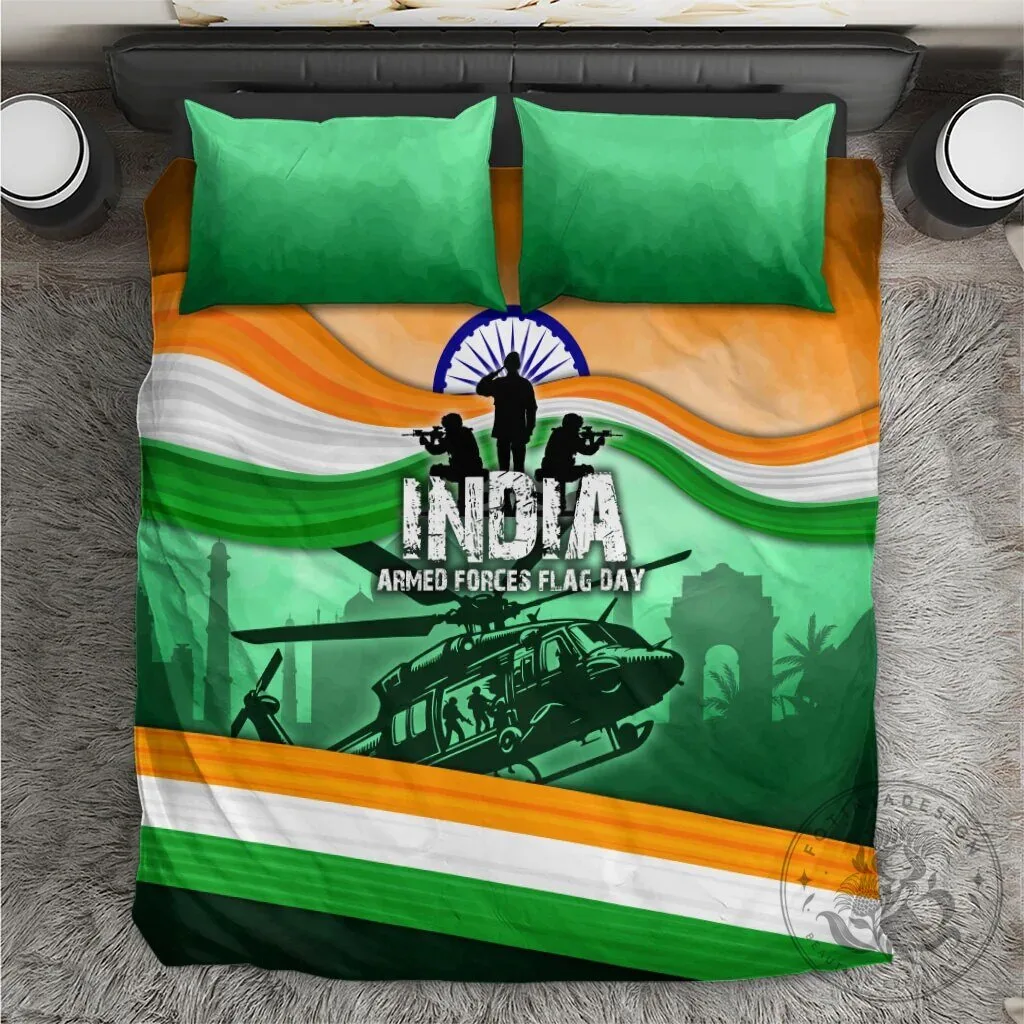India Armed Forces Flag Day Patriotic Indian Military Heroes Bedding Set