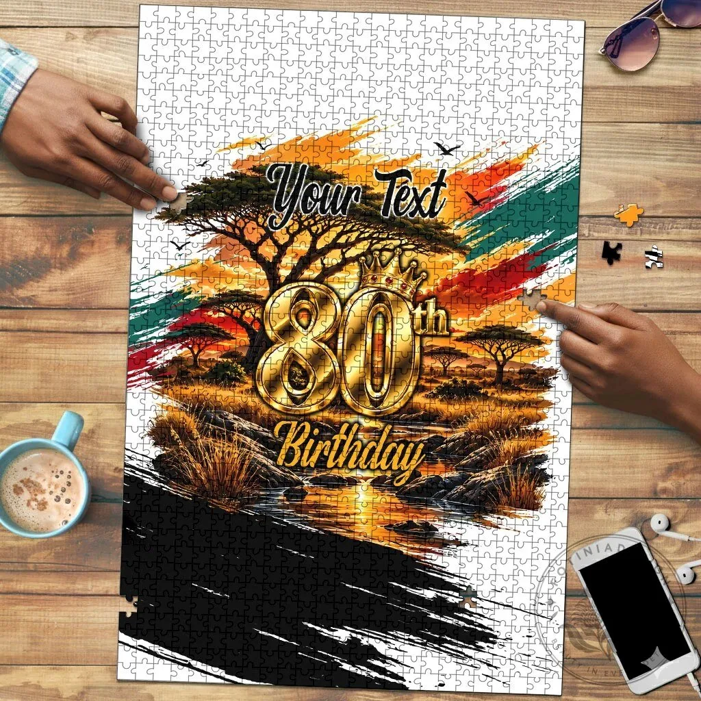 Personalized 80th Birthday African Safari Sunset Landscape Wildlife Art Puzzle