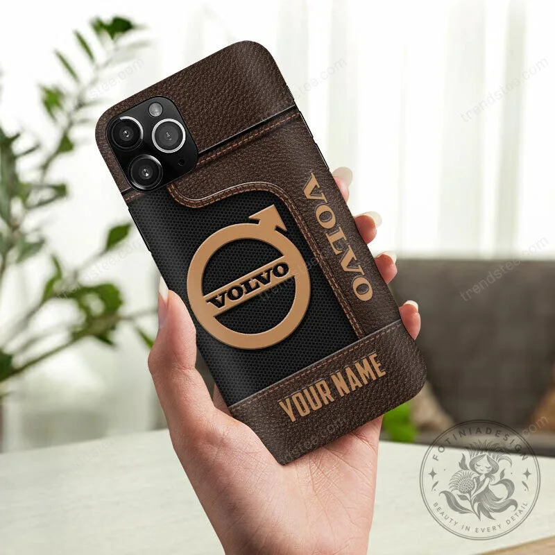 Volvo Personalized Custom Name Brown Leather Phone Case for All Phone Models 8 Volvo Personalized Custom Name Brown Leather Phone Case for All Phone Models
