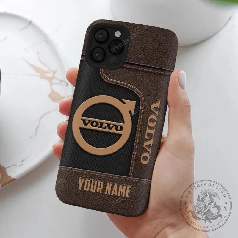 Volvo Personalized Custom Name Brown Leather Phone Case for All Phone Models 9 Volvo Personalized Custom Name Brown Leather Phone Case for All Phone Models