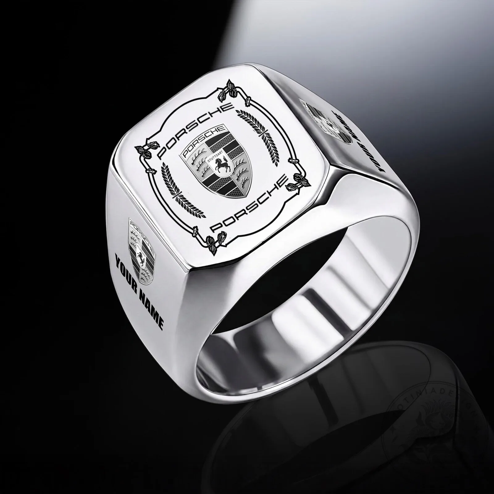 Porsche Stuttgart Crest Custom Engraved Silver Signet Ring 13 Porsche Stuttgart Crest Custom Engraved Silver Signet Ring