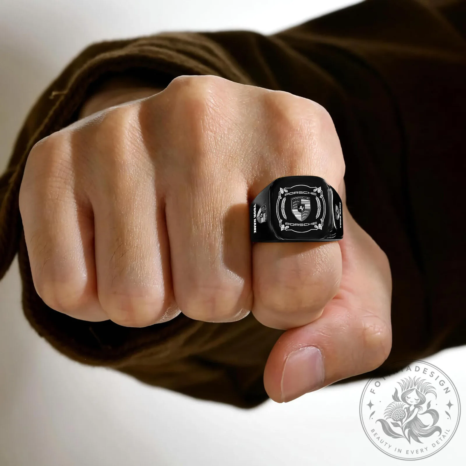 Porsche Stuttgart Crest Custom Engraved Silver Signet Ring 14 Porsche Stuttgart Crest Custom Engraved Silver Signet Ring