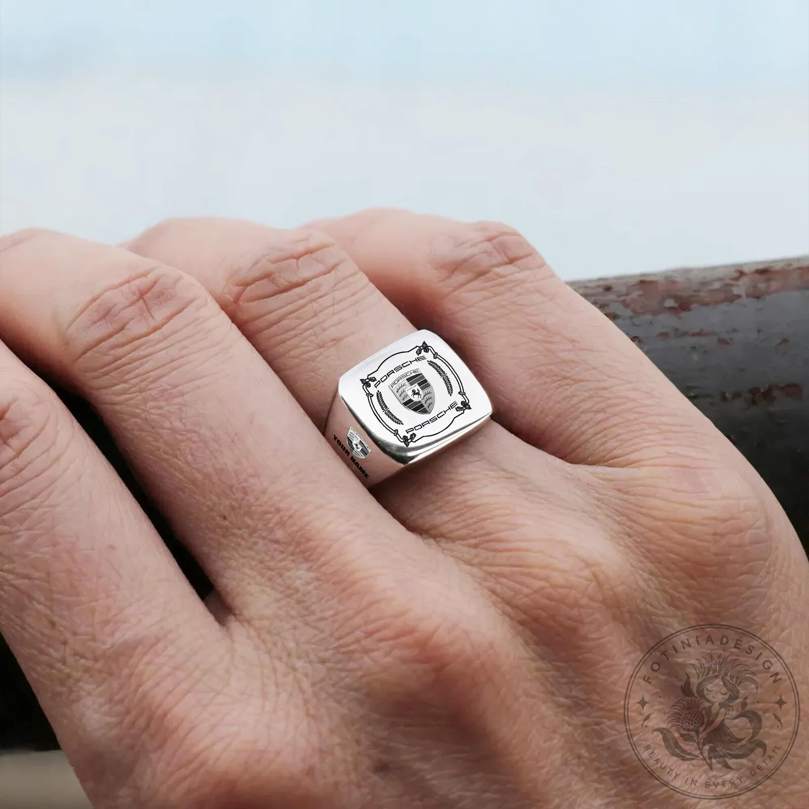 Porsche Stuttgart Crest Custom Engraved Silver Signet Ring 15 Porsche Stuttgart Crest Custom Engraved Silver Signet Ring