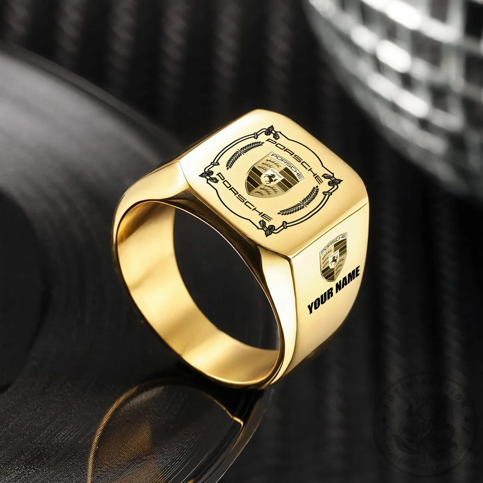 Porsche Stuttgart Crest Custom Engraved Silver Signet Ring 16 Porsche Stuttgart Crest Custom Engraved Silver Signet Ring