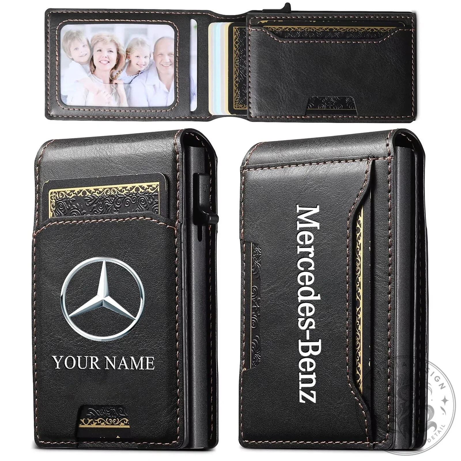 Mercedes-Benz Personalized Slim Leather Wallet with Photo Slot and Card Holder
