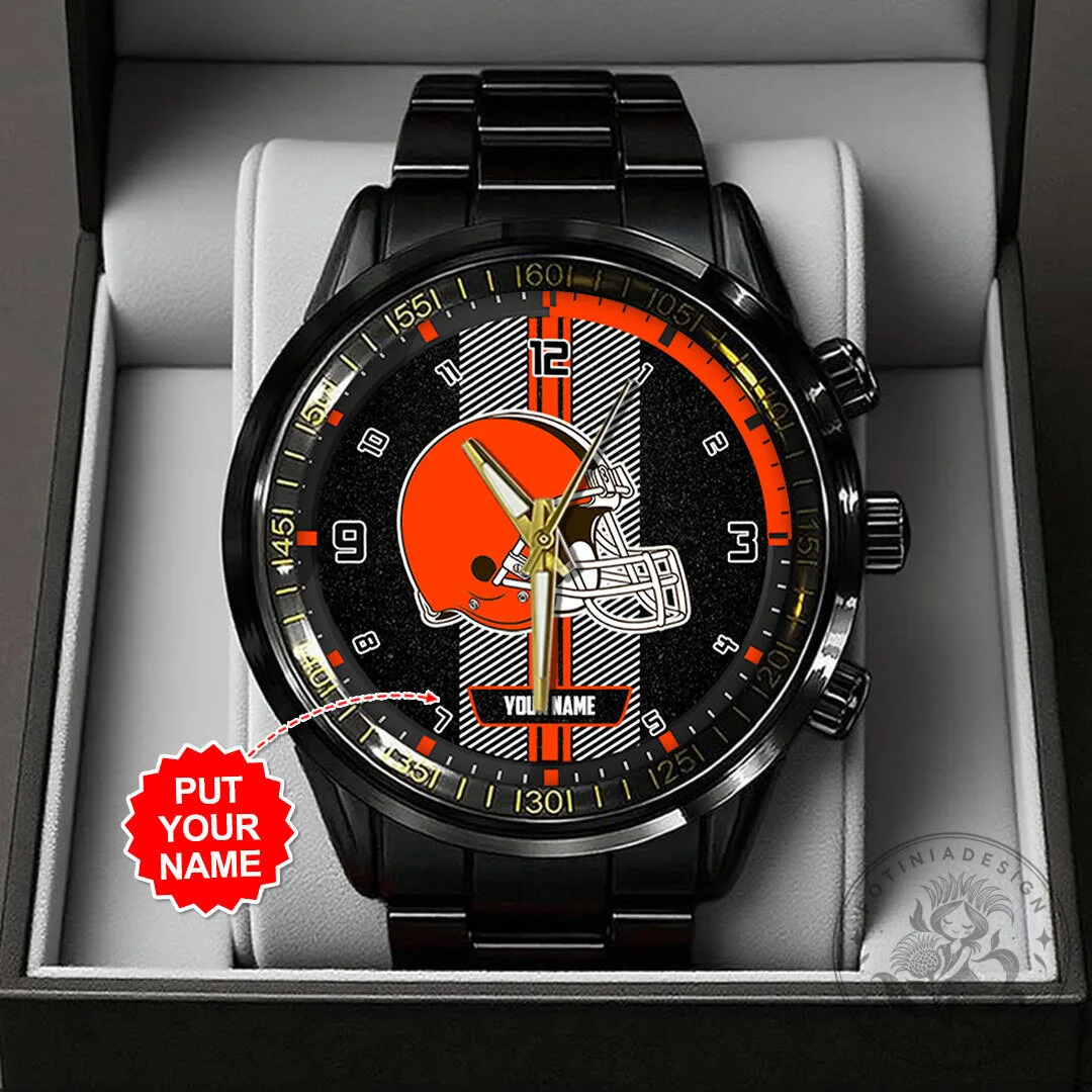 Personalized Cleveland Browns Football Team Black Stainless Steel Watch
