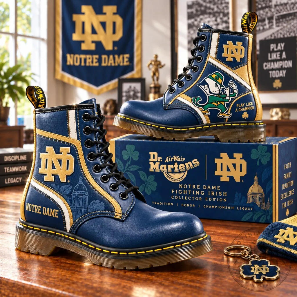 Notre Dame Fighting Irish Football Team Logo Blue Lace-Up Boots Notre Dame Fighting Irish Football Team Logo Blue Lace-Up Boots