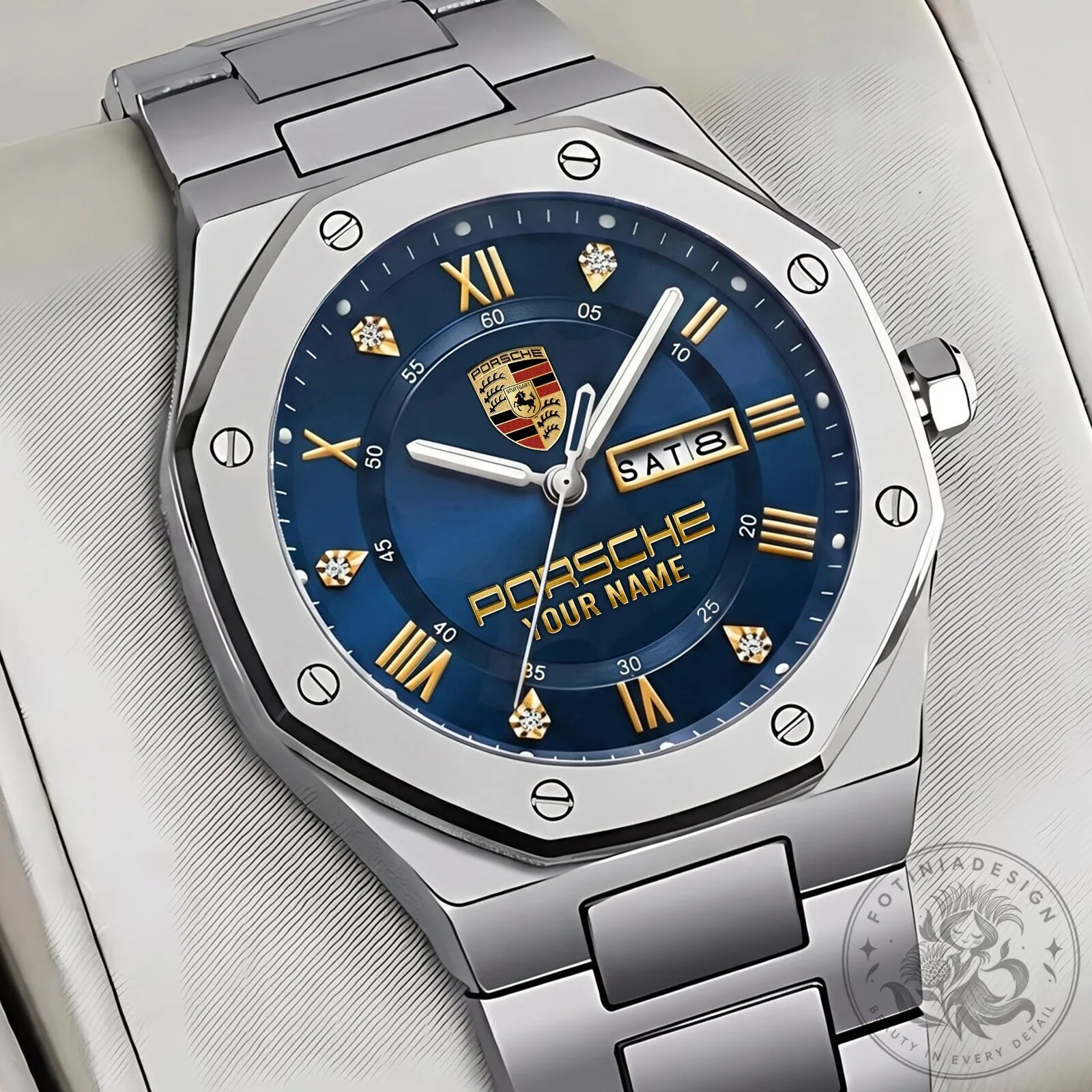 Porsche Luxury Quartz Business Watch with Custom Name Engraving for Men