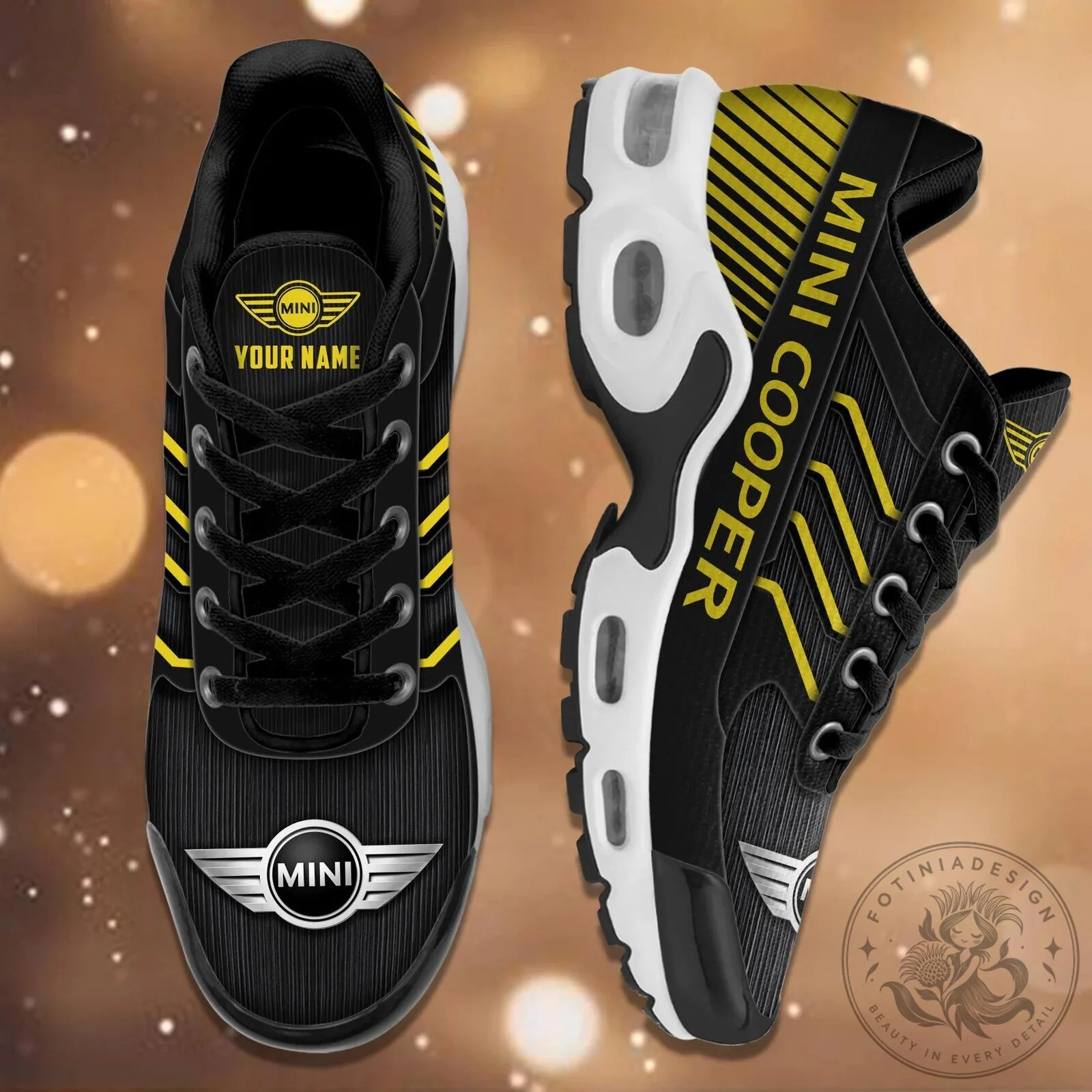 Mini Cooper Personalized Name Black and White Striped Design Running Shoes 16 Mini Cooper Personalized Name Black and White Striped Design Running Shoes