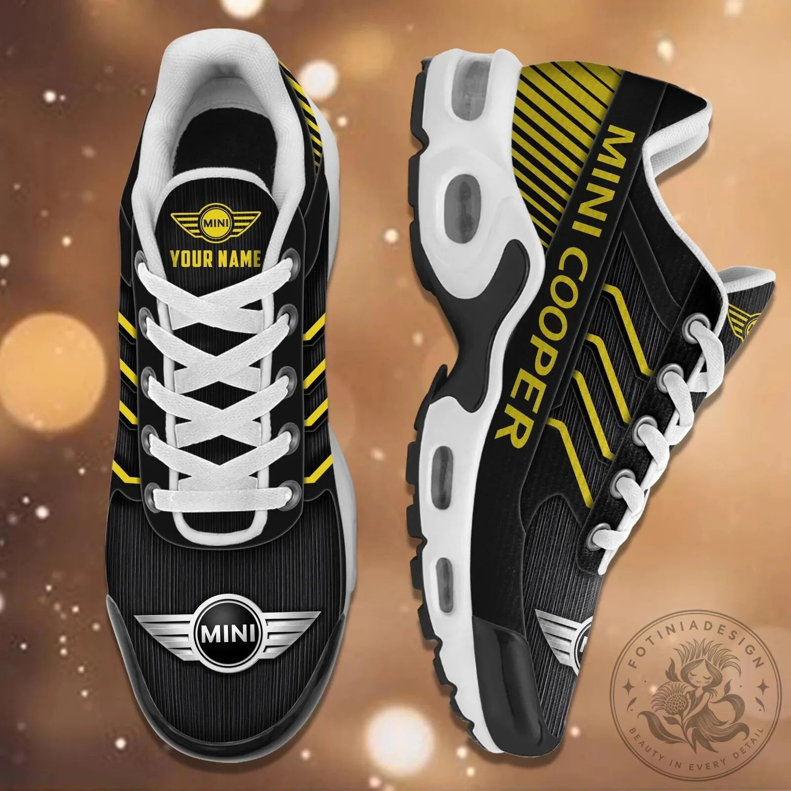 Mini Cooper Personalized Name Black and White Striped Design Running Shoes 17 Mini Cooper Personalized Name Black and White Striped Design Running Shoes