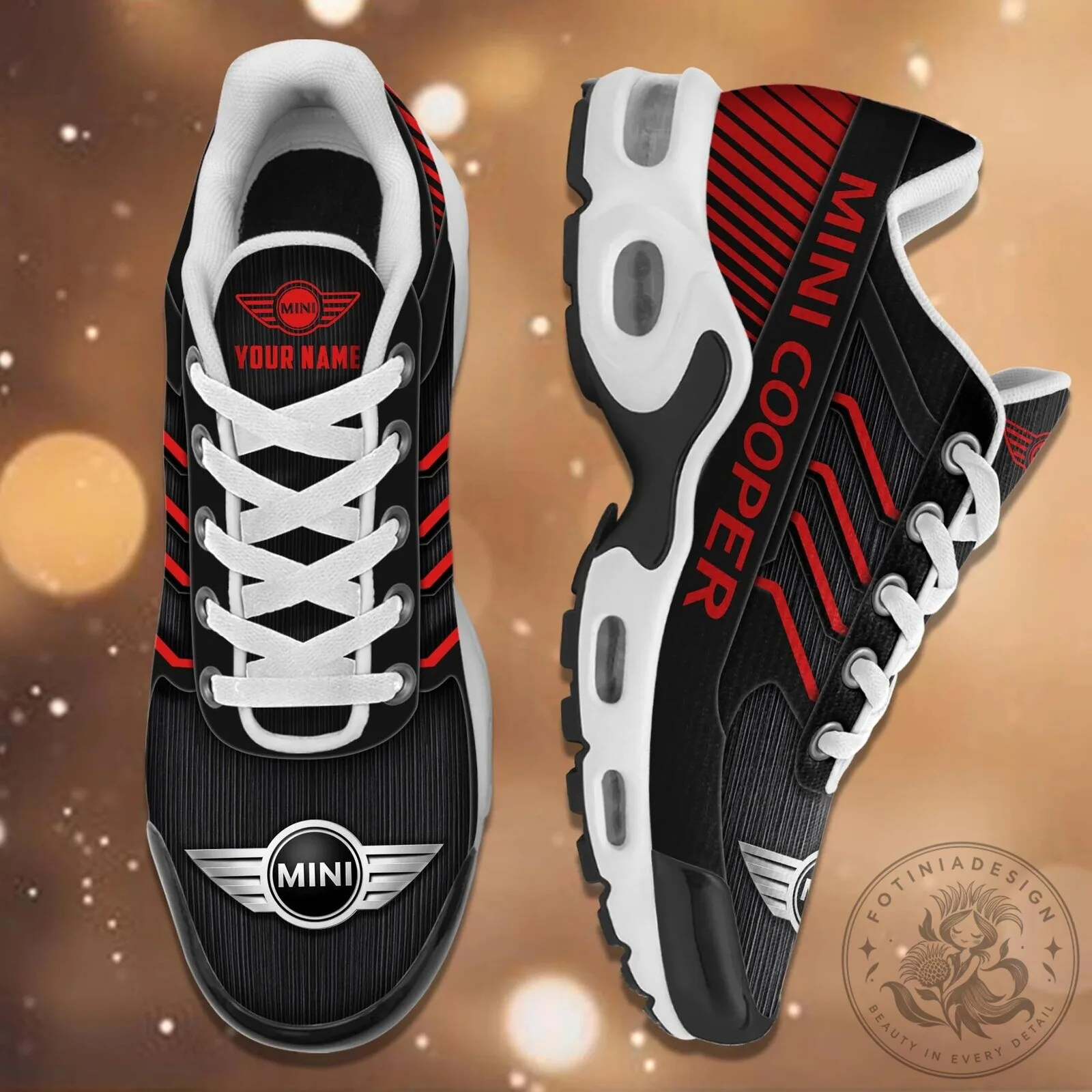 Mini Cooper Personalized Name Black and White Striped Design Running Shoes 18 Mini Cooper Personalized Name Black and White Striped Design Running Shoes