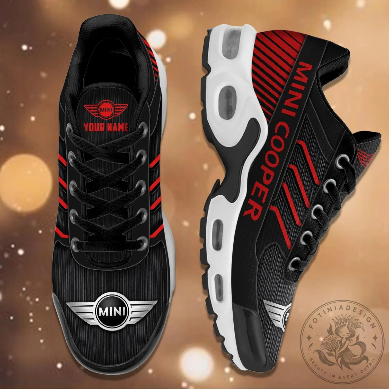 Mini Cooper Personalized Name Black and White Striped Design Running Shoes 19 Mini Cooper Personalized Name Black and White Striped Design Running Shoes